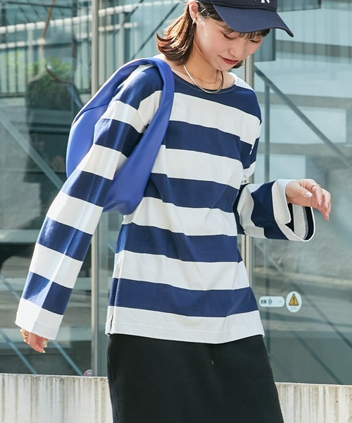 CIAOPANIC TYPY(チャオパニックティピー)の「フェードカラーボーダーBIGTEE(Tシャツ/カットソー・レディース・オフホワイト/サックスブルー/ピンク・ONE SIZE)」の8枚目の写真