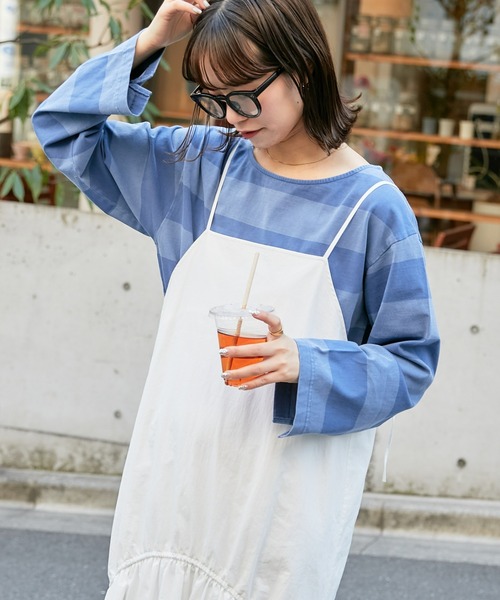 CIAOPANIC TYPY(チャオパニックティピー)の「フェードカラーボーダーBIGTEE(Tシャツ/カットソー・レディース・オフホワイト/サックスブルー/ピンク・ONE SIZE)」の14枚目の写真