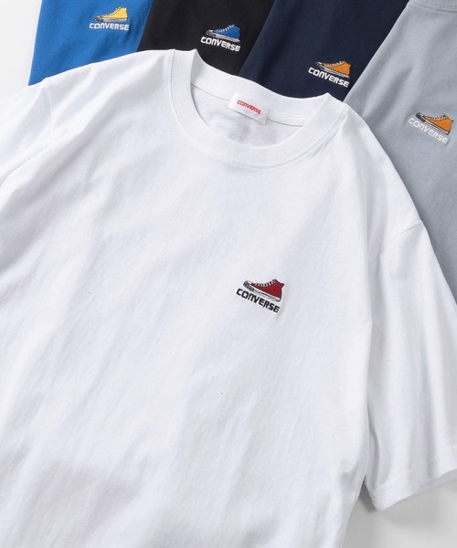 CONVERSE（コンバース）の「【CONVERSE/コンバース】ブランドロゴ＆スニーカー&ALL STARサガラワンポイント刺繍 半袖Tシャツ/ユニセックス（Tシャツ/カットソー・レディース・ブラック系その他/オフホワイト/グリーン/ブラック系その他2/イエロー/ロイヤルブルー/ブラック/ライトホワイト/アッシュグレー/ライトブルー/ダークネイビー/グレー/ヘザーグレー/ライトグレー/ダークブルー/ホワイト/ネイビー/ダークグリーン/サックスブルー/ライトイエロー/ブルー/レッド・XL/M/L）」の3枚目の写真