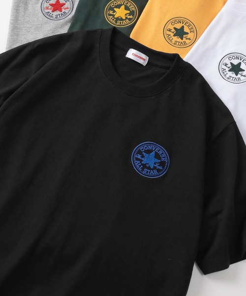 CONVERSE（コンバース）の「【CONVERSE/コンバース】ブランドロゴ＆スニーカー&ALL STARサガラワンポイント刺繍 半袖Tシャツ/ユニセックス（Tシャツ/カットソー・レディース・ブラック系その他/オフホワイト/グリーン/ブラック系その他2/イエロー/ロイヤルブルー/ブラック/ライトホワイト/アッシュグレー/ライトブルー/ダークネイビー/グレー/ヘザーグレー/ライトグレー/ダークブルー/ホワイト/ネイビー/ダークグリーン/サックスブルー/ライトイエロー/ブルー/レッド・XL/M/L）」の6枚目の写真