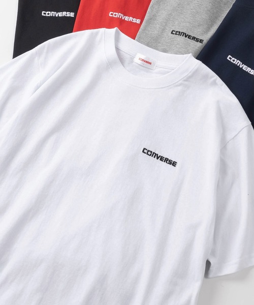 CONVERSE（コンバース）の「【CONVERSE/コンバース】ブランドロゴ＆スニーカー&ALL STARサガラワンポイント刺繍 半袖Tシャツ/ユニセックス（Tシャツ/カットソー・レディース・ブラック系その他/オフホワイト/グリーン/ブラック系その他2/イエロー/ロイヤルブルー/ブラック/ライトホワイト/アッシュグレー/ライトブルー/ダークネイビー/グレー/ヘザーグレー/ライトグレー/ダークブルー/ホワイト/ネイビー/ダークグリーン/サックスブルー/ライトイエロー/ブルー/レッド・XL/M/L）」の2枚目の写真