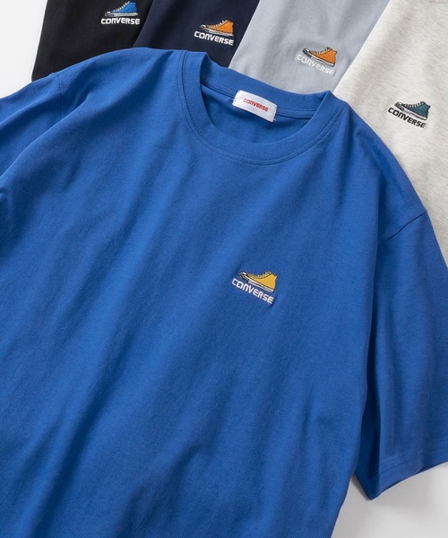 CONVERSE（コンバース）の「【CONVERSE/コンバース】ブランドロゴ＆スニーカー&ALL STARサガラワンポイント刺繍 半袖Tシャツ/ユニセックス（Tシャツ/カットソー・レディース・ブラック系その他/オフホワイト/グリーン/ブラック系その他2/イエロー/ロイヤルブルー/ブラック/ライトホワイト/アッシュグレー/ライトブルー/ダークネイビー/グレー/ヘザーグレー/ライトグレー/ダークブルー/ホワイト/ネイビー/ダークグリーン/サックスブルー/ライトイエロー/ブルー/レッド・XL/M/L）」の18枚目の写真