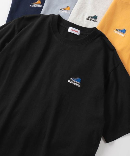 CONVERSE（コンバース）の「【CONVERSE/コンバース】ブランドロゴ＆スニーカー&ALL STARサガラワンポイント刺繍 半袖Tシャツ/ユニセックス（Tシャツ/カットソー・レディース・ブラック系その他/オフホワイト/グリーン/ブラック系その他2/イエロー/ロイヤルブルー/ブラック/ライトホワイト/アッシュグレー/ライトブルー/ダークネイビー/グレー/ヘザーグレー/ライトグレー/ダークブルー/ホワイト/ネイビー/ダークグリーン/サックスブルー/ライトイエロー/ブルー/レッド・XL/M/L）」の7枚目の写真