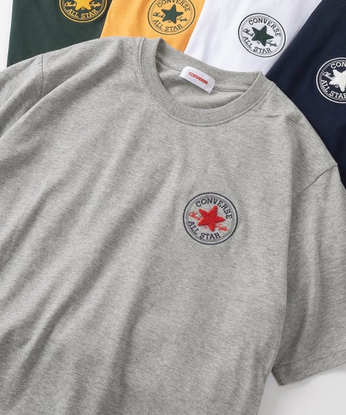CONVERSE（コンバース）の「【CONVERSE/コンバース】ブランドロゴ＆スニーカー&ALL STARサガラワンポイント刺繍 半袖Tシャツ/ユニセックス（Tシャツ/カットソー・レディース・ブラック系その他/オフホワイト/グリーン/ブラック系その他2/イエロー/ロイヤルブルー/ブラック/ライトホワイト/アッシュグレー/ライトブルー/ダークネイビー/グレー/ヘザーグレー/ライトグレー/ダークブルー/ホワイト/ネイビー/ダークグリーン/サックスブルー/ライトイエロー/ブルー/レッド・XL/M/L）」の10枚目の写真