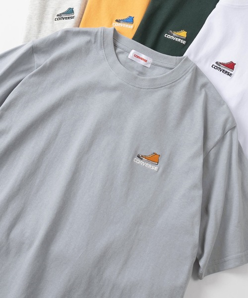 CONVERSE（コンバース）の「【CONVERSE/コンバース】ブランドロゴ＆スニーカー&ALL STARサガラワンポイント刺繍 半袖Tシャツ/ユニセックス（Tシャツ/カットソー・レディース・ブラック系その他/オフホワイト/グリーン/ブラック系その他2/イエロー/ロイヤルブルー/ブラック/ライトホワイト/アッシュグレー/ライトブルー/ダークネイビー/グレー/ヘザーグレー/ライトグレー/ダークブルー/ホワイト/ネイビー/ダークグリーン/サックスブルー/ライトイエロー/ブルー/レッド・XL/M/L）」の13枚目の写真
