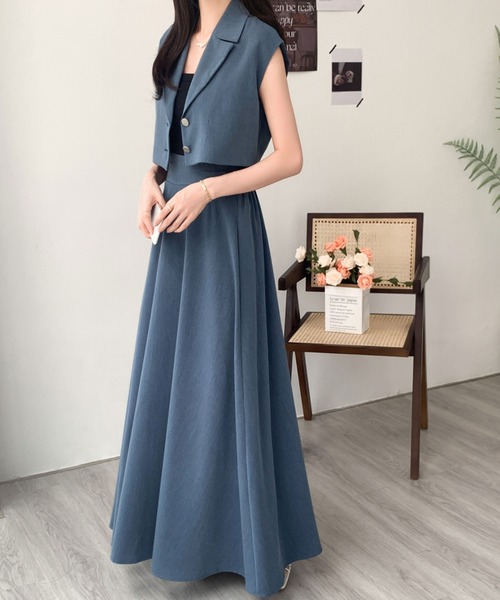 ABITOKYO（アビトーキョー）の「ショート丈ジャケット＆ハイウエストボリュームフレアスカートセットアップ（セットアップ・レディース・ベージュ/モカ/ブラック/チャコールグレー/ブルーグレー/ブラウン/カーキ・M/L）」の4枚目の写真