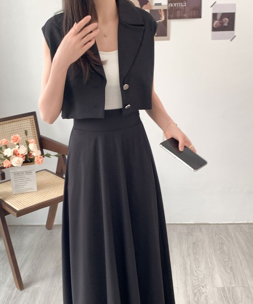 ABITOKYO（アビトーキョー）の「ショート丈ジャケット＆ハイウエストボリュームフレアスカートセットアップ（セットアップ・レディース・ベージュ/モカ/ブラック/チャコールグレー/ブルーグレー/ブラウン/カーキ・M/L）」の11枚目の写真