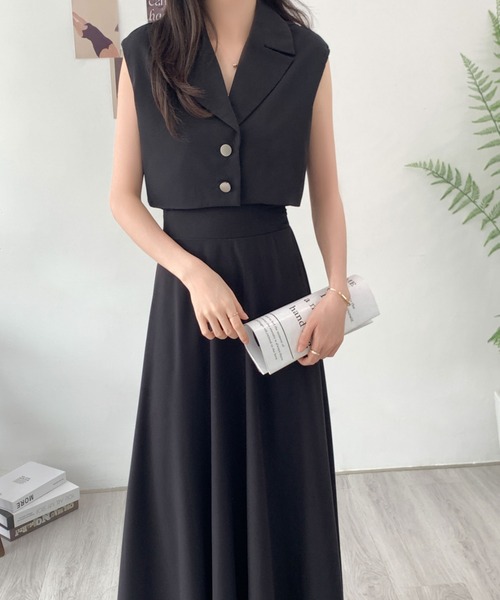 ABITOKYO（アビトーキョー）の「ショート丈ジャケット＆ハイウエストボリュームフレアスカートセットアップ（セットアップ・レディース・ベージュ/モカ/ブラック/チャコールグレー/ブルーグレー/ブラウン/カーキ・M/L）」の15枚目の写真