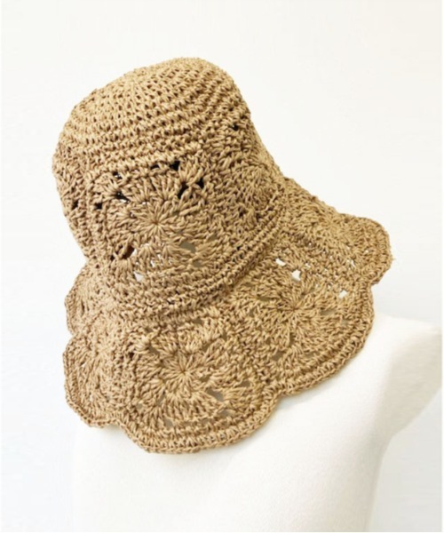 UP START（アップスタート）の「【Strawberry Vally】モチーフ柄 手編み ペーパー ハット 大人カジュアル（ハット・レディース・キナリ/オレンジ/ベージュ・FREE）」の3枚目の写真