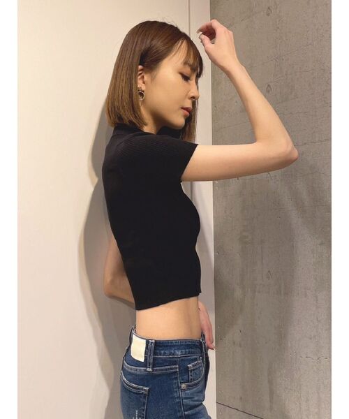 GYDA（ジェイダ）の「GG MOLDハーフスリーブニットTOPS（ニット/セーター・レディース・ブラック/オフホワイト・FREE）」の14枚目の写真