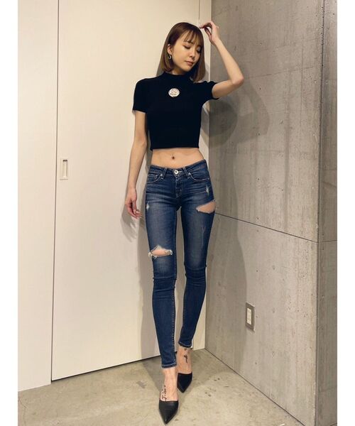 GYDA（ジェイダ）の「GG MOLDハーフスリーブニットTOPS（ニット/セーター・レディース・ブラック/オフホワイト・FREE）」の18枚目の写真