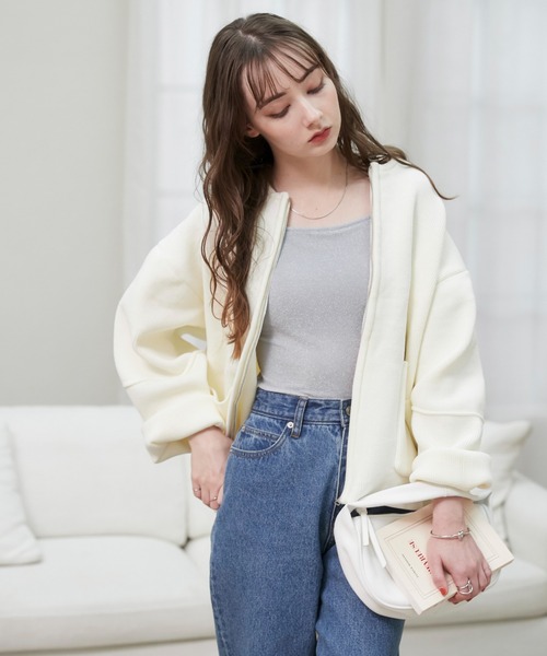新品未使用タグ付★ ANGIE ランタンスリーブ ニットブルゾン ライトグレー ANGIE（アンジー）の「ランタンスリーブ ニットジップ