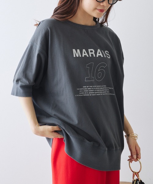 PUAL CE CIN(ピュアルセシン)の「ロゴプリントBIGTシャツ(Tシャツ/カットソー・レディース・ベージュ/チャコールグレー/オフホワイト・FREE)」の2枚目の写真