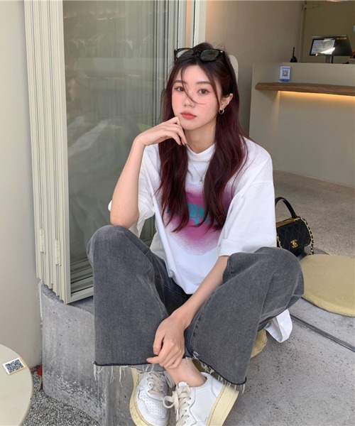 LYEON（リヨン）の「ぼんやりハートオーバーサイズT（Tシャツ/カットソー・レディース・グレー/ホワイト/チャコールグレー・FREE）」の16枚目の写真