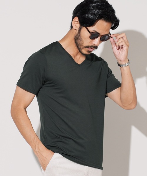 ロマロのブラック Vネック半袖ウェア セール】ストレッチTR Vネック無地半袖Tシャツ（Tシャツ/カットソー