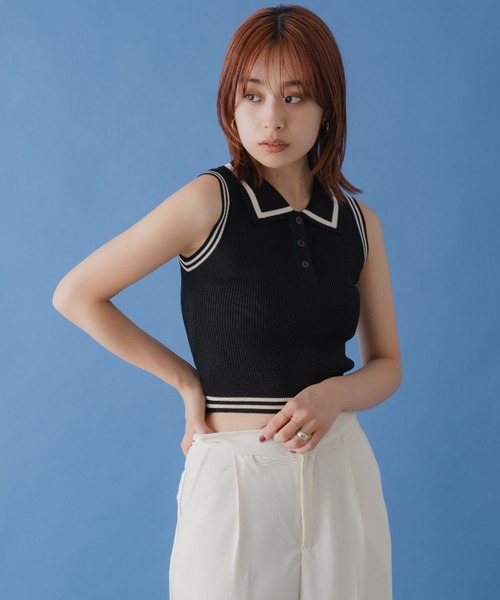 mebole(メボレ)の「配色ラインノースリーブトップス(ニット/セーター・レディース・ホワイト/ブラック・FREE)」の19枚目の写真