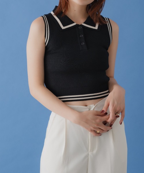 mebole(メボレ)の「配色ラインノースリーブトップス(ニット/セーター・レディース・ホワイト/ブラック・FREE)」の18枚目の写真