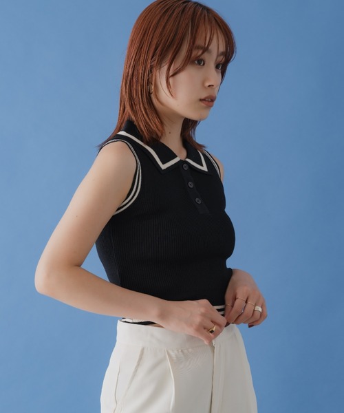 mebole(メボレ)の「配色ラインノースリーブトップス(ニット/セーター・レディース・ホワイト/ブラック・FREE)」の17枚目の写真