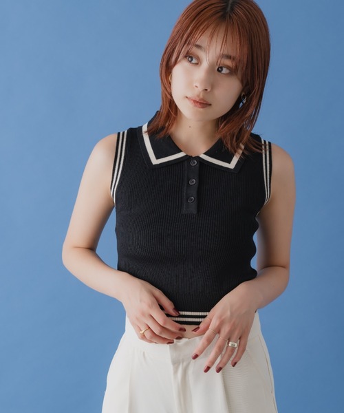mebole(メボレ)の「配色ラインノースリーブトップス(ニット/セーター・レディース・ホワイト/ブラック・FREE)」の16枚目の写真