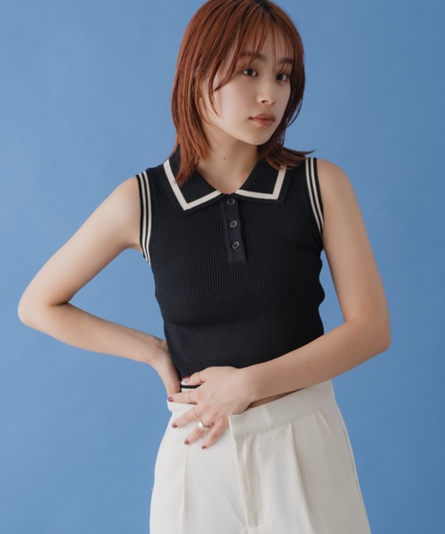mebole(メボレ)の「配色ラインノースリーブトップス(ニット/セーター・レディース・ホワイト/ブラック・FREE)」の15枚目の写真