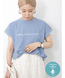 Samansa Mos2 blue | 【吸水速乾】ロゴプリントフレンチスリーブTシャツ(Tシャツ/カットソー)