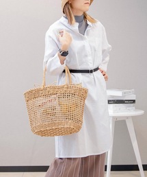 シンプルデザイン 綿麻ブレンド シャツワンピース (SS)