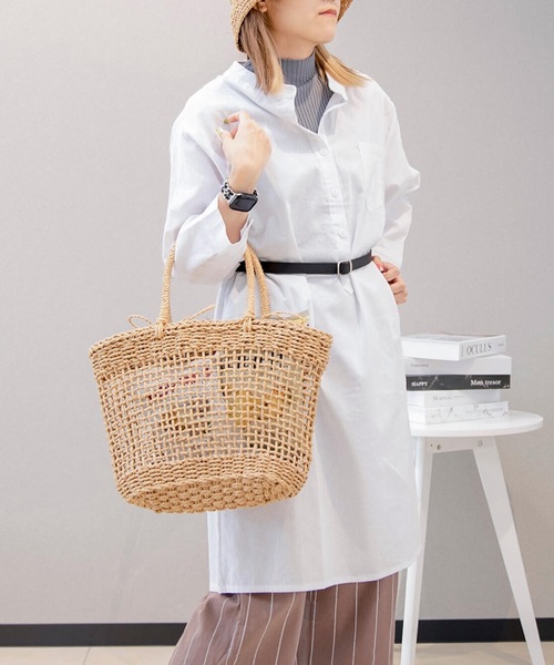 aimoha(アイモハ)の「シンプルデザイン 綿麻ブレンド シャツワンピース (SS)(ワンピース・レディース・グリーン/ブルー/ホワイト・MEDIUM/X-LARGE/LARGE)」の1枚目の写真