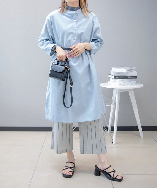 aimoha(アイモハ)の「シンプルデザイン 綿麻ブレンド シャツワンピース (SS)(ワンピース・レディース・グリーン/ブルー/ホワイト・MEDIUM/X-LARGE/LARGE)」の3枚目の写真
