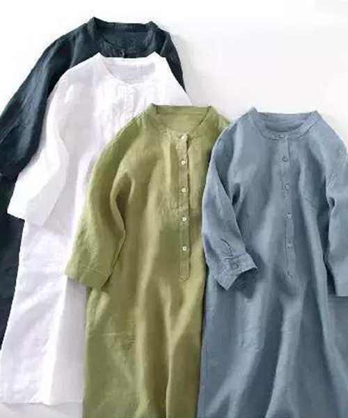 aimoha(アイモハ)の「シンプルデザイン 綿麻ブレンド シャツワンピース (SS)(ワンピース・レディース・グリーン/ブルー/ホワイト・MEDIUM/X-LARGE/LARGE)」の14枚目の写真