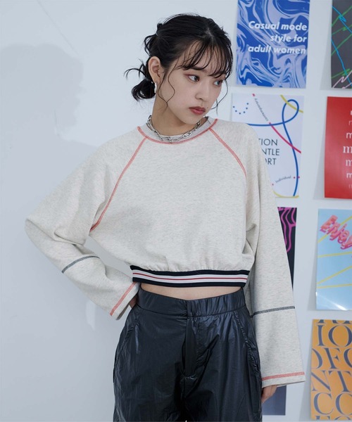 miette(ミエット)の「裾ゴムラグランスリーブプルオーバー(Tシャツ/カットソー・レディース・グレー/オートミール/ブラック・FREE)」の3枚目の写真