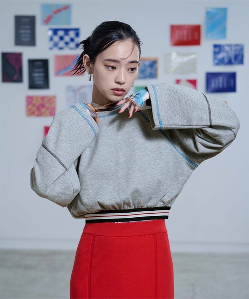 miette(ミエット)の「裾ゴムラグランスリーブプルオーバー(Tシャツ/カットソー・レディース・グレー/オートミール/ブラック・FREE)」の2枚目の写真