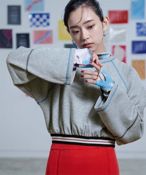 miette(ミエット)の「裾ゴムラグランスリーブプルオーバー(Tシャツ/カットソー・レディース・グレー/オートミール/ブラック・FREE)」の6枚目の写真