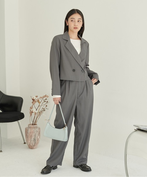 ショートジャケット+タックパンツ セットアップ（セットアップ