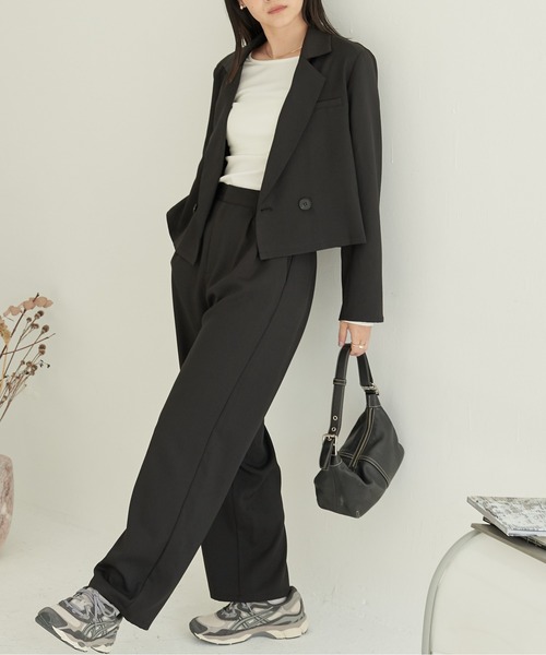 ショートジャケット+タックパンツ セットアップ（セットアップ