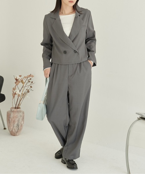 ショートジャケット+タックパンツ セットアップ（セットアップ