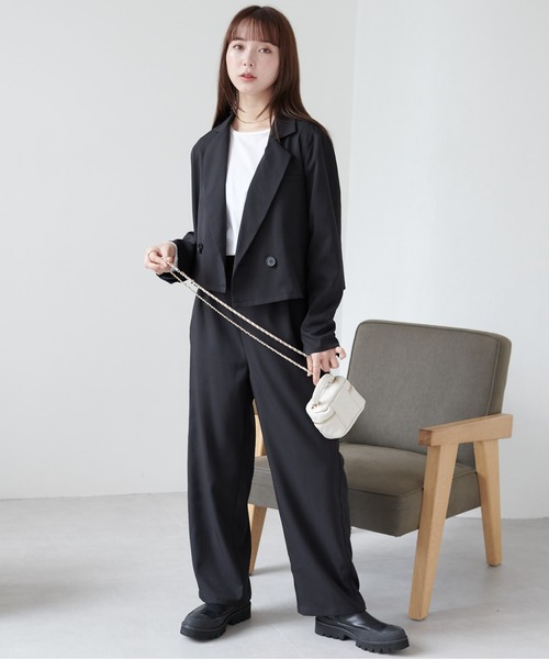 ショートジャケット+タックパンツ セットアップ（セットアップ