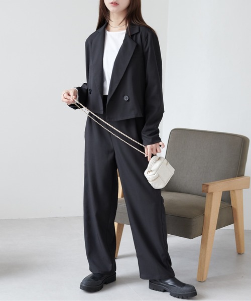 ショートジャケット+タックパンツ セットアップ（セットアップ