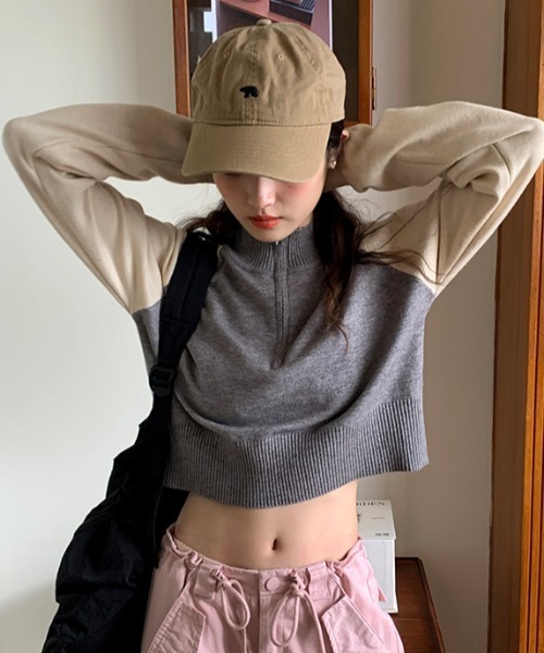 Vipoa(ヴィポア)の「ワンポイント刺繍ラグランハーフジップニット(ニット/セーター・レディース・グレー/アイボリー・FREE)」の17枚目の写真