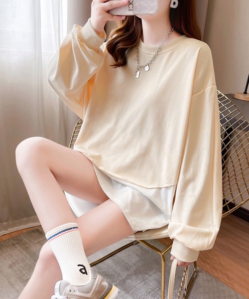 MILAE（ミレ）の「レイヤード風スウェットトレーナー（スウェット・レディース・ブラック/オフホワイト/グレー/グリーン・L/M）」の6枚目の写真
