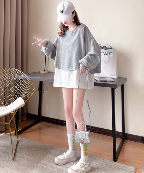 MILAE（ミレ）の「レイヤード風スウェットトレーナー（スウェット・レディース・ブラック/オフホワイト/グレー/グリーン・L/M）」の14枚目の写真