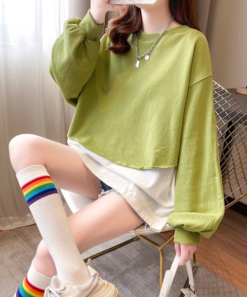 MILAE（ミレ）の「レイヤード風スウェットトレーナー（スウェット・レディース・ブラック/オフホワイト/グレー/グリーン・L/M）」の17枚目の写真