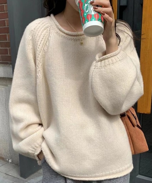MAISON DE THERESE(メゾン ド テレーズ)の「ビッグシルエット クルーネックニットトップス/セーター(ニット/セーター・レディース・オレンジ/パープル/レッド/カーキ/ブルー/ローズ/アイボリー・FREE)」の3枚目の写真
