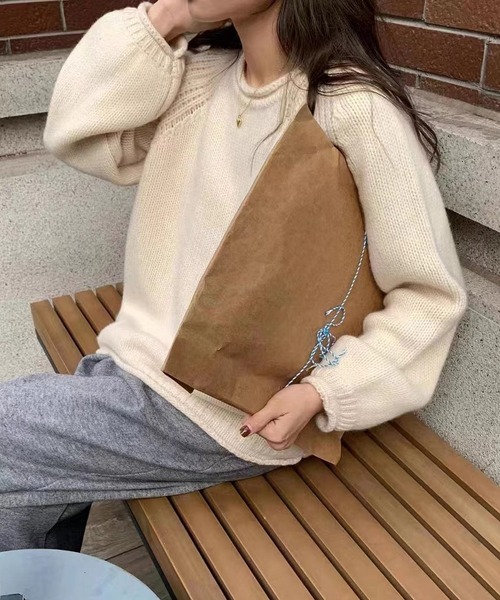 MAISON DE THERESE(メゾン ド テレーズ)の「ビッグシルエット クルーネックニットトップス/セーター(ニット/セーター・レディース・オレンジ/パープル/レッド/カーキ/ブルー/ローズ/アイボリー・FREE)」の8枚目の写真