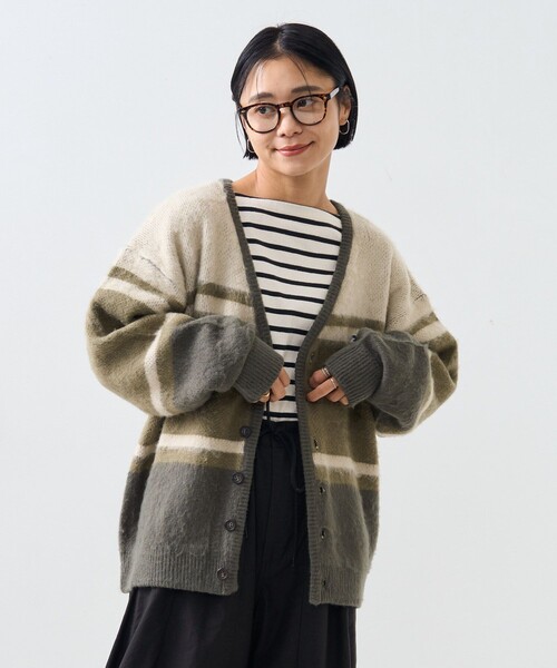 FREAK'S STORE(フリークスストア)の「TOWN CRAFT × FREAK'S STORE/タウンクラフト 別注 ボーダー ニットカーディガン(カーディガン/ボレロ・レディース・ブルー/オリーブ/マスタード・フリ-)」の14枚目の写真