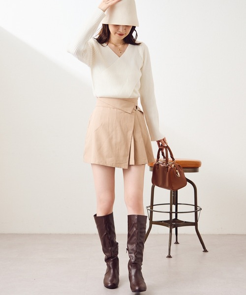 one after another NICE CLAUP（ワンアフターアナザーナイスクラップ）の「カシュクールリブニット（ニット/セーター・レディース・ベージュ/アイボリー/ブラック/ピンク・FREE）」の14枚目の写真