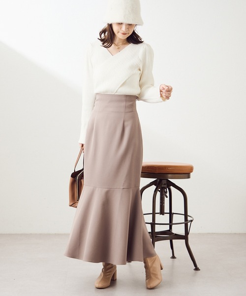 one after another NICE CLAUP（ワンアフターアナザーナイスクラップ）の「カシュクールリブニット（ニット/セーター・レディース・ベージュ/アイボリー/ブラック/ピンク・FREE）」の12枚目の写真