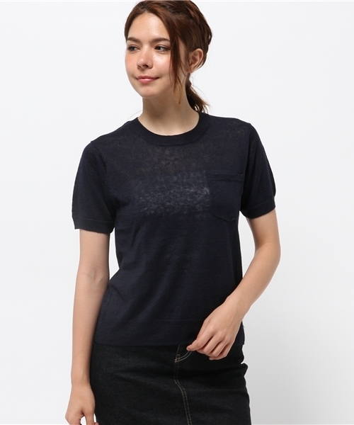OUTLET（アウトレット）の「【Ciaopanic】ウォッシャブル麻S/Sポケ付プルオーバー（ニット/セーター・レディース・ブラック/グレー/オフホワイト/ネイビー/レッド・FREE）」の4枚目の写真