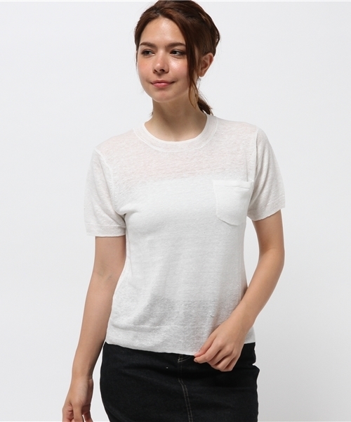 OUTLET（アウトレット）の「【Ciaopanic】ウォッシャブル麻S/Sポケ付プルオーバー（ニット/セーター・レディース・ブラック/グレー/オフホワイト/ネイビー/レッド・FREE）」の2枚目の写真