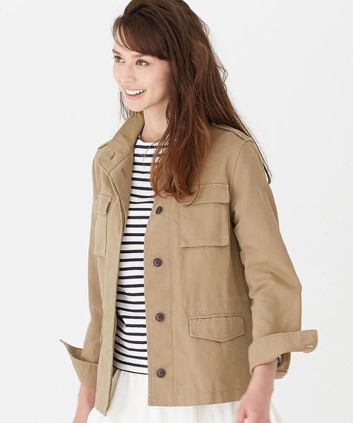 green label relaxing(グリーンレーベルリラクシング)の「CB 40/-ダブルクロス ピーチ M65 ブルゾン◆(ミリタリージャケット・レディース・ベージュ/オリーブ・36/38)」の2枚目の写真