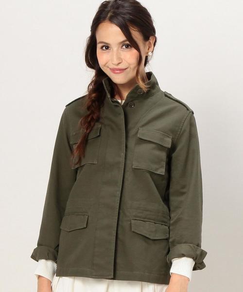 green label relaxing(グリーンレーベルリラクシング)の「CB 40/-ダブルクロス ピーチ M65 ブルゾン◆(ミリタリージャケット・レディース・ベージュ/オリーブ・36/38)」の13枚目の写真